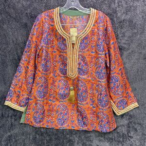 SOFT SURROUNDINGS Moroccan Embellished Long Sleeve Tunic Blouse Womens S Small